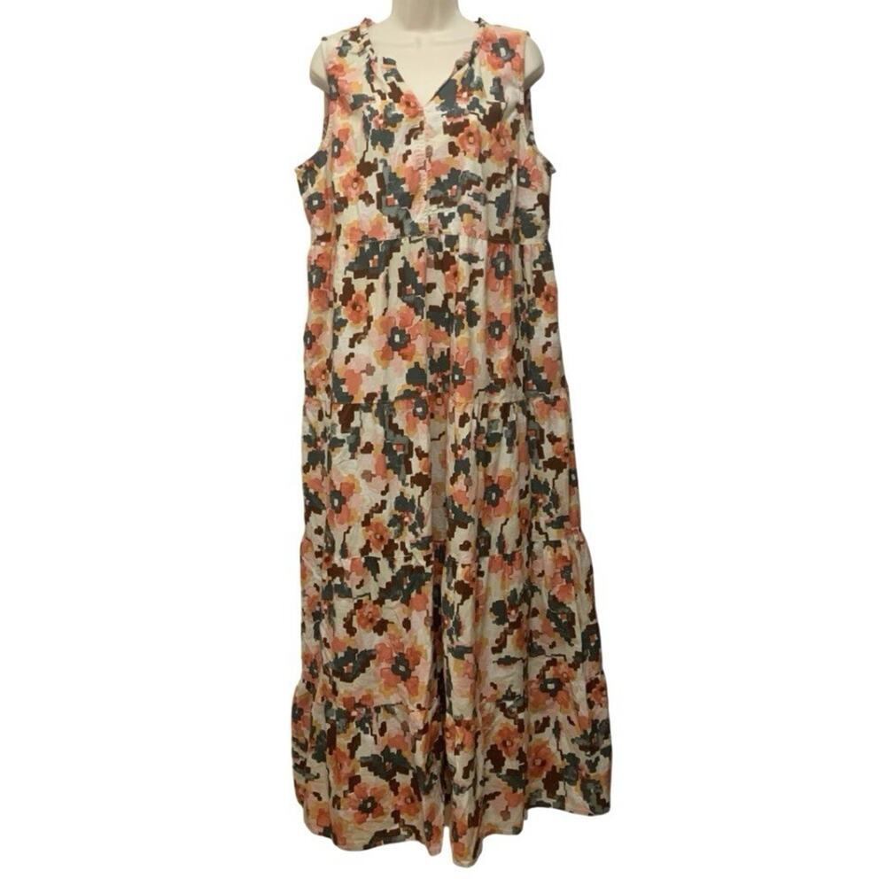 Sonoma Goods For Life Dress Womens XL Multicolor Floral Maxi Sleeveless Tiered